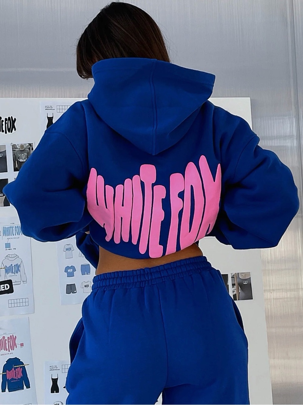 White Fox Boutique Royal Blue Hoodie with Pink Logo on